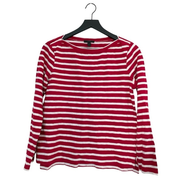 JCREW Red + White Stripe Wide-Neck Top - Picture 1 of 1